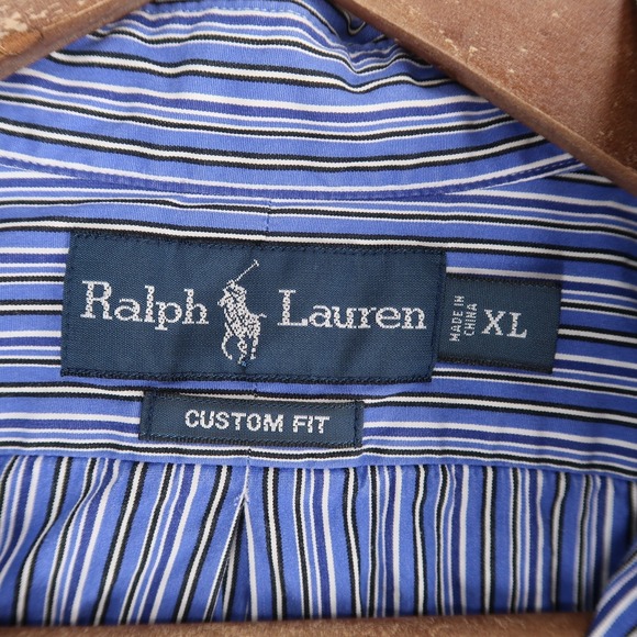Ralph Lauren Shirt Mens XL Blue Striped Custom Fit Button Down Long Sleeve - Picture 9 of 10